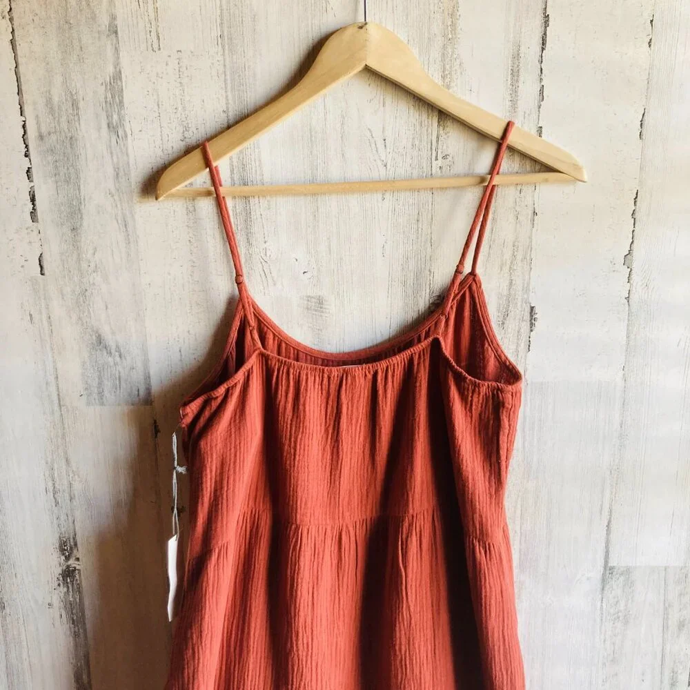 NWT $65 Nine Britton Gauze Maxi Dress Tiered Rust PM Brick Orange-Brown - Picture 9 of 10